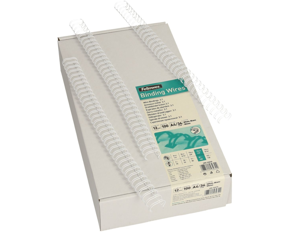 FELLOWES Drahtbinderücken 12mm 53270 weiss 100 Stück
