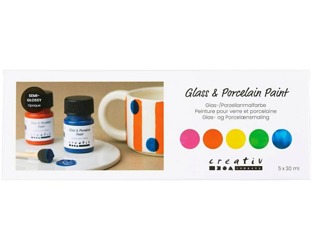 Creativ Company Glas- und Porzellanfarbe Sort. Farben, 5 x 30 ml/ 1 Pck