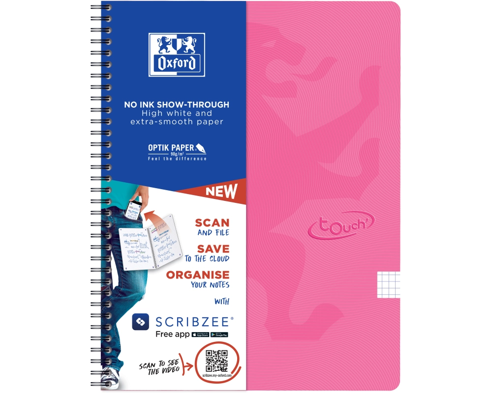 OXFORD Touch Spiralheft 400118802 A4, kariert 70 Blatt, pink