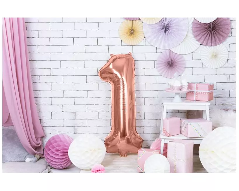 Partydeco Folienballon Ziffer 1 86 cm, Rosegold