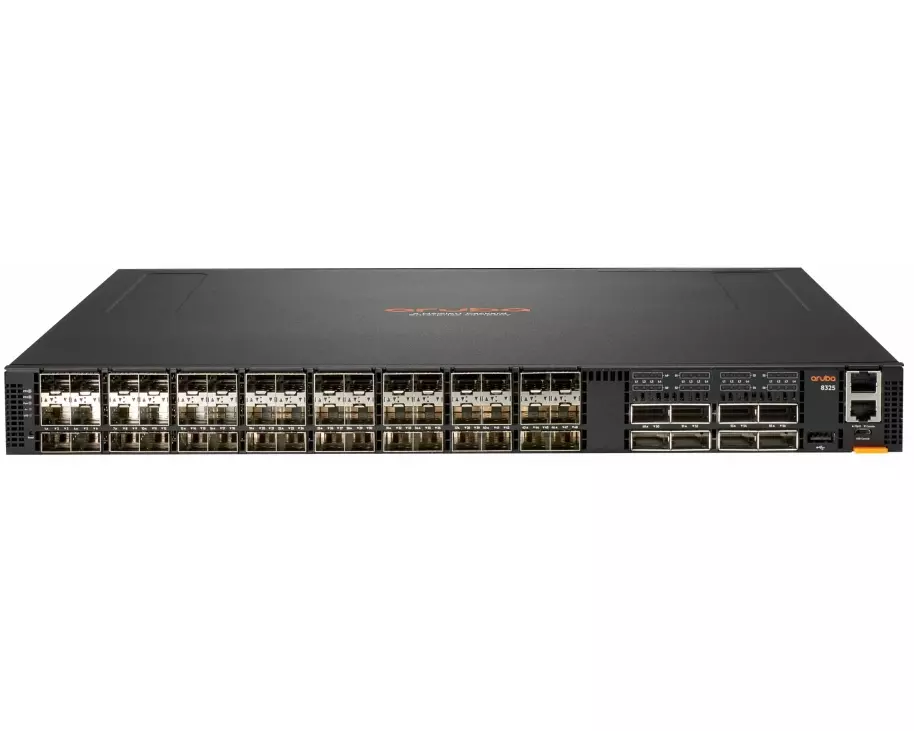 HPE Aruba 8325 Switch Bundle, 48 Port 25Gbit/s SFP/+/28, 8 Port 100Gbit/s QSFP+/28, 6 Fans, 2 PSU, Front-to-Back