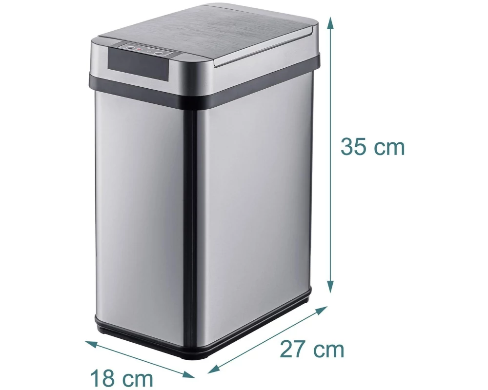 relaxdays Sensorabfalleimer 12 l, Schwarz/Silber