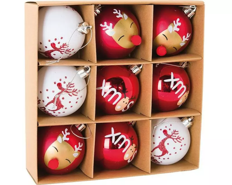 Dekomat AG Weihnachtskugel Rot / Weiss Ø 6 cm 9 Stück