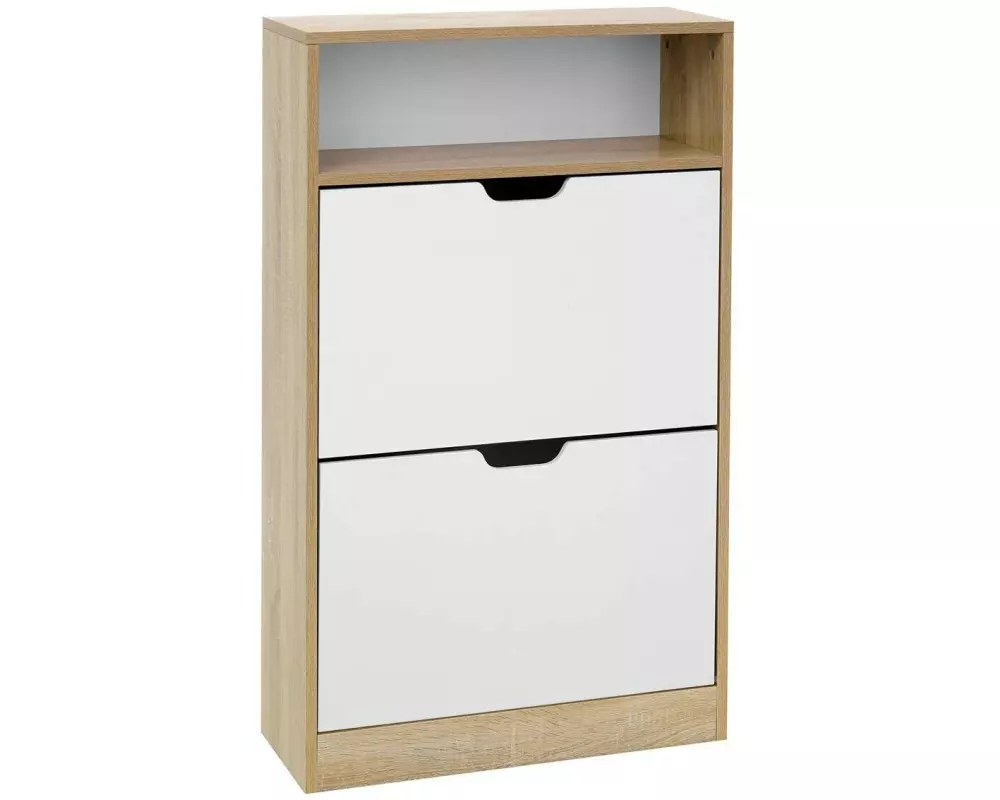 VASAGLE Schuhschrank mit Klappen 60 x 102 cm, Nature/Weiss