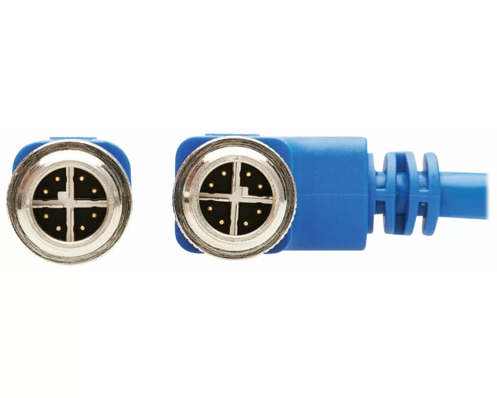 EATON TRIPPLITE M12, X-Code, Cat6, 1G, UTP, CMR-LP, Ethernet Cable, Right-Angle, M/M, IP68, PoE, Blue, 5m 16.4 ft.