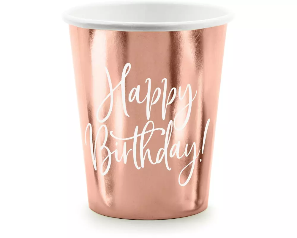 Partydeco Einwegbecher Happy Birthday 260 ml, 6 Stück, Rosegold