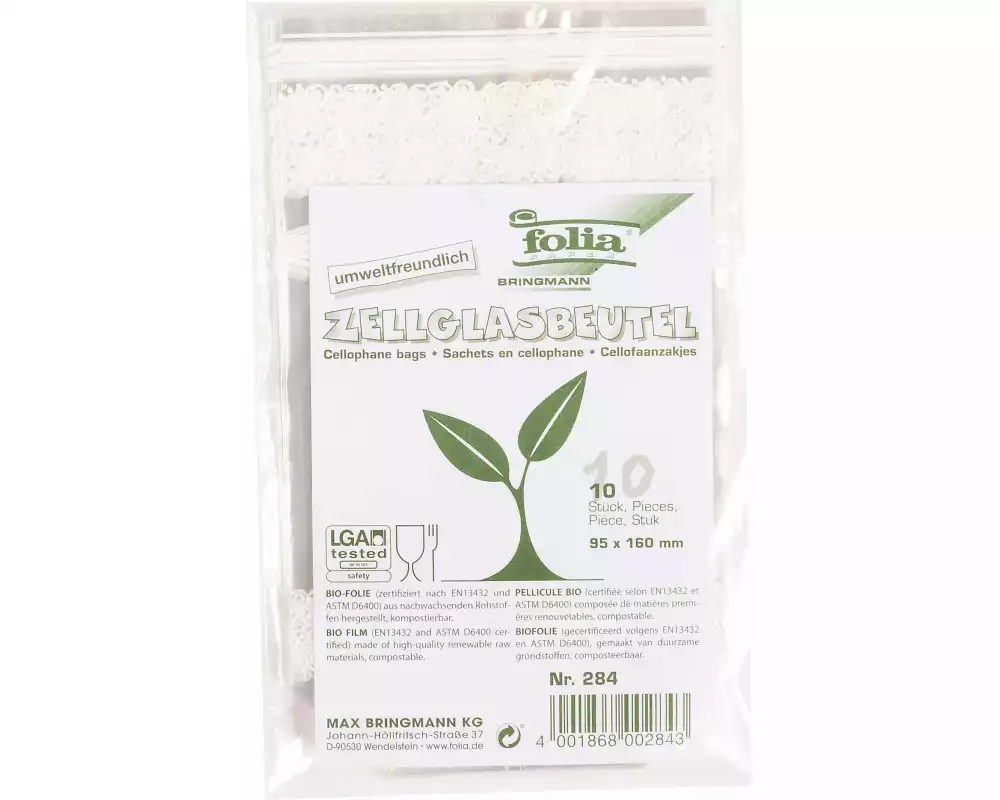 Folia Klarsichttüte Bio mit Boden 95 x 160 mm, 10 Stück