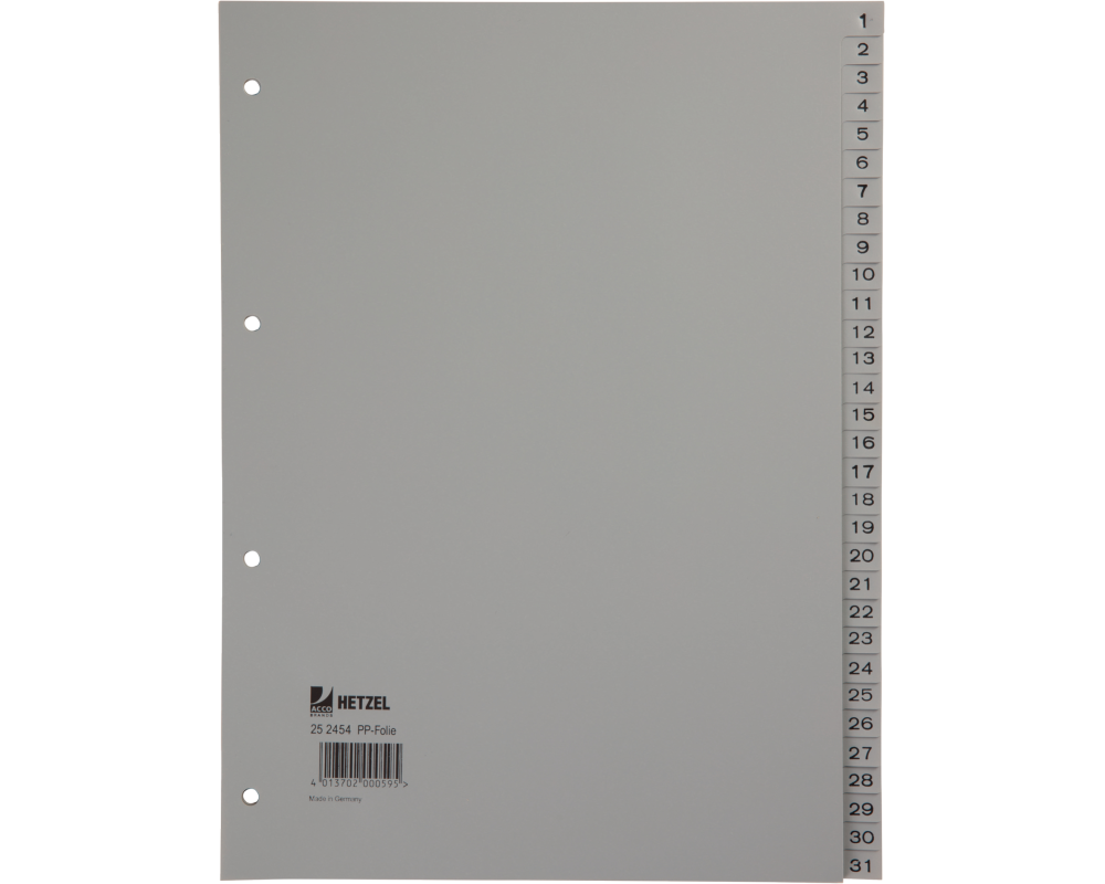 HETZEL Register PP A4 25245481 grau 1-31
