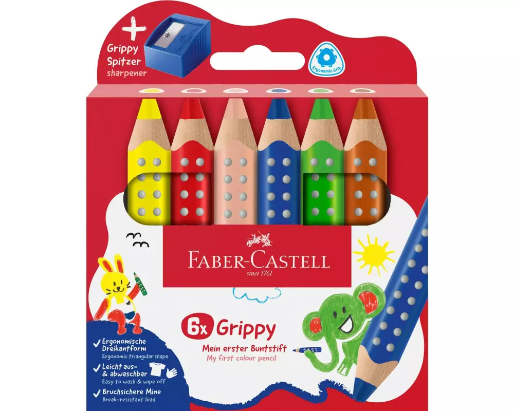 Faber-Castell Farbstifte Grippy inkl. Spitzer 6er Set