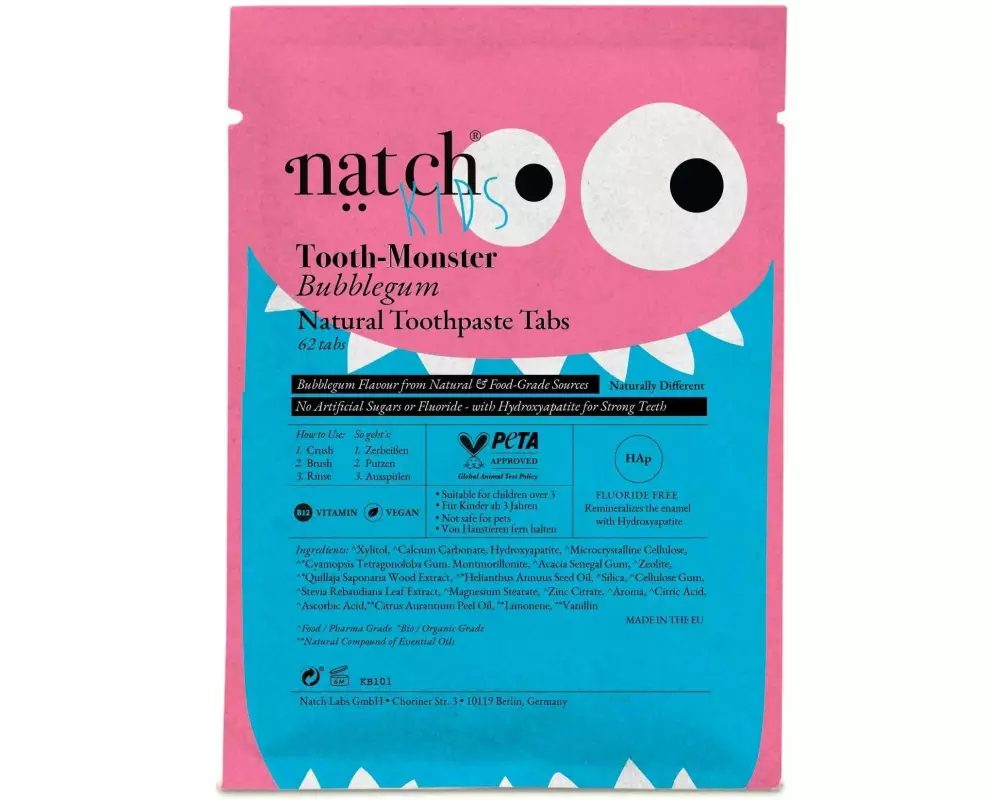 Natch Zahnpasta Toothmonster Kids Bubble Gum Bag 62 Stück