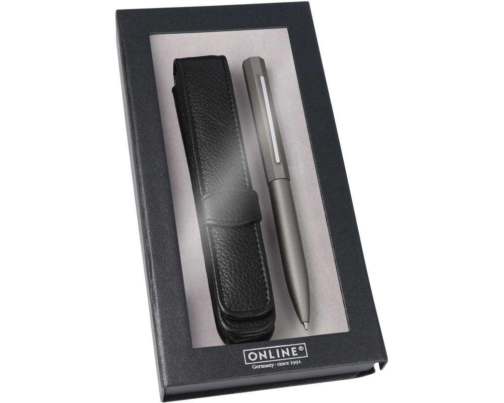 ONLINE Kugelschreiber Set Octopen 34690 grau, Lederetui