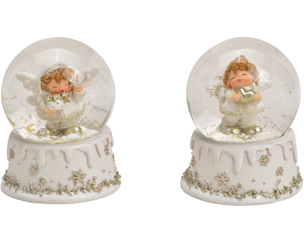 ROOST Schneekugel Engel 10030180 Poly, Glas, weiss 7x9x7cm