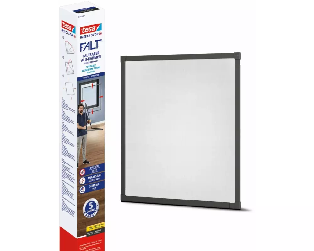tesa Grössenverstellbares Fliegengitter FALT Fenster, Anthrazit