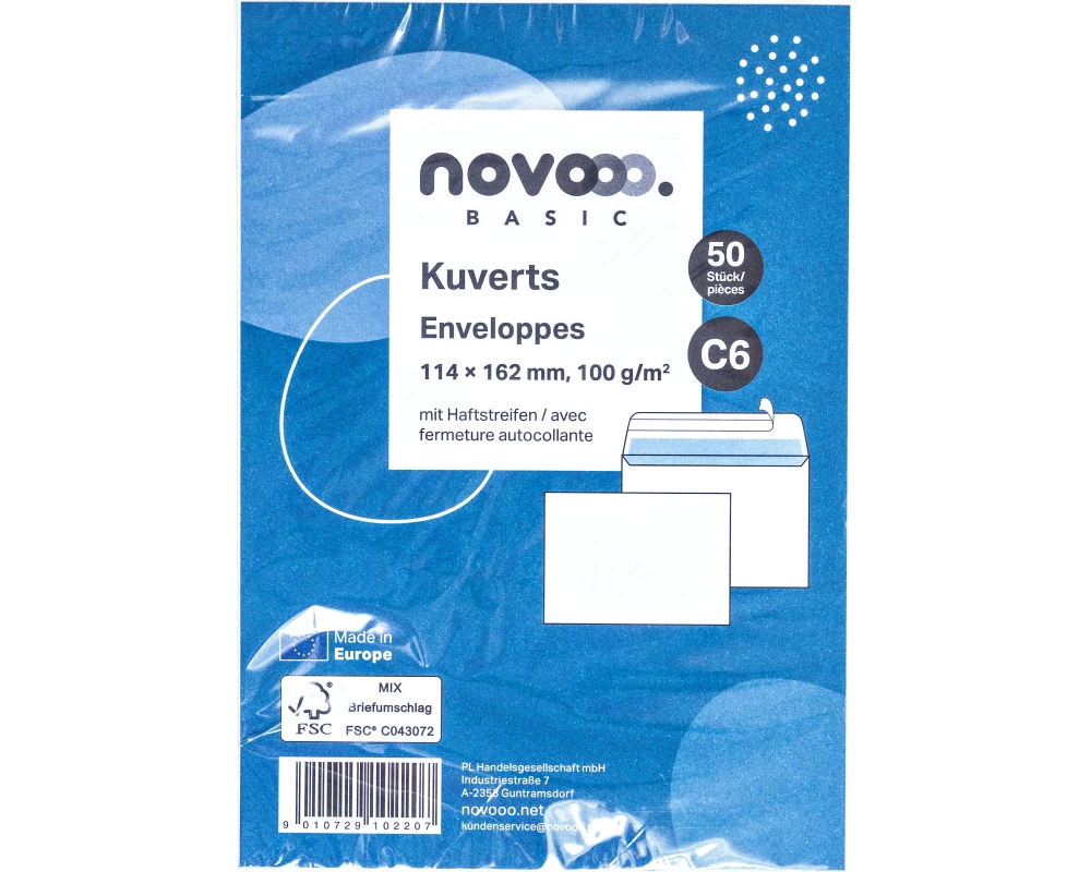 novooo. Couvert o/Fenster C5 Weiss, 50 Stück