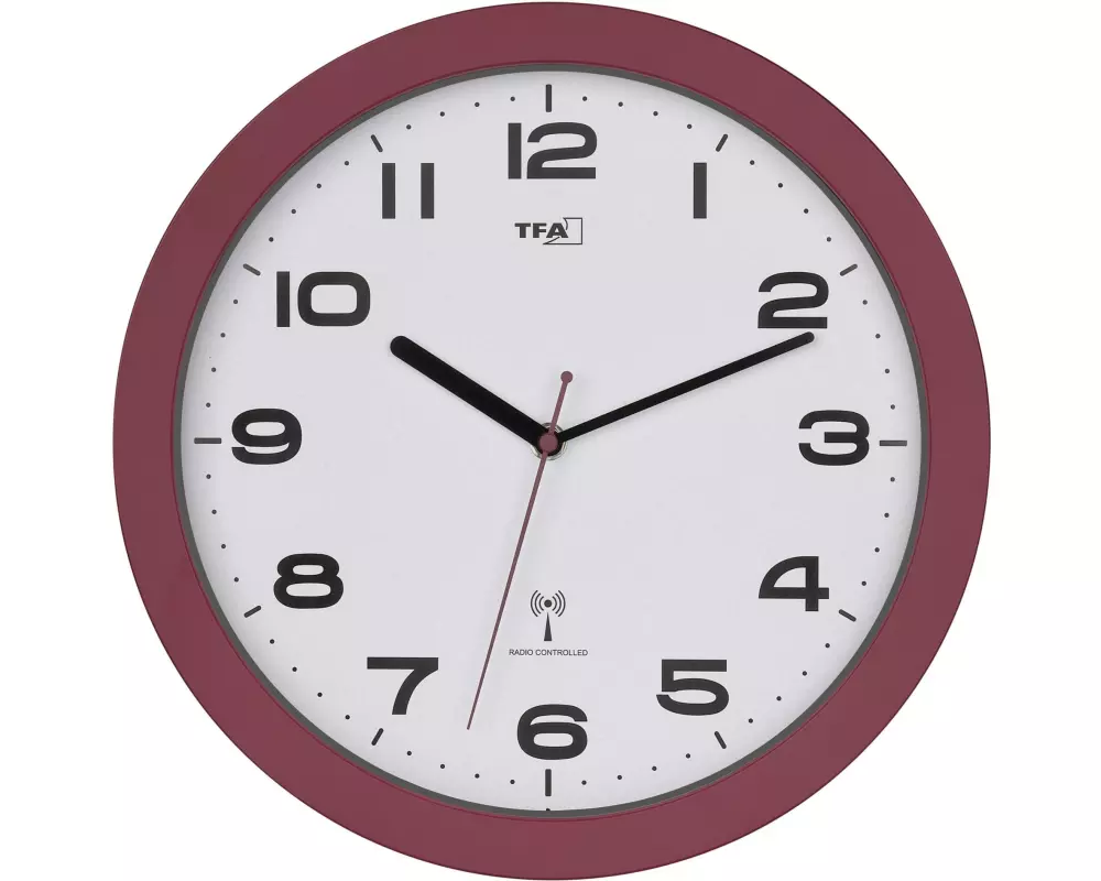 TFA Dostmann Analoge Funk-Wanduhr Rot