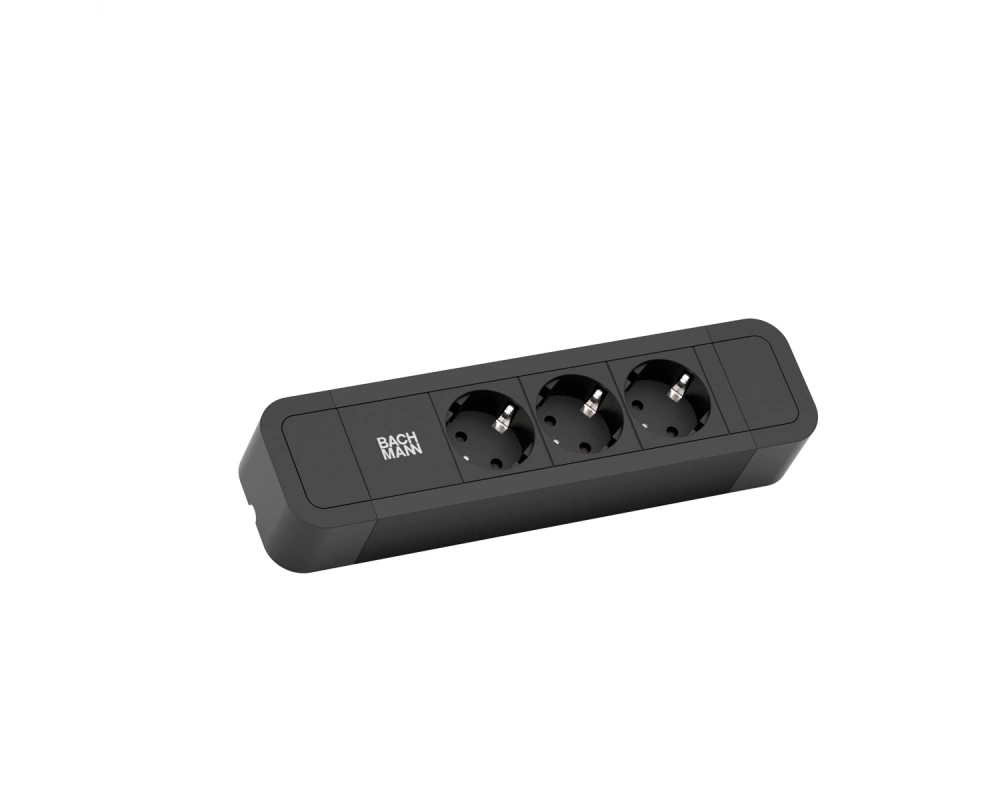BACHMANN PRIMO2 Steckdosenleiste 3x Schutzkontakt, Aluminium, schwarz, 2 m