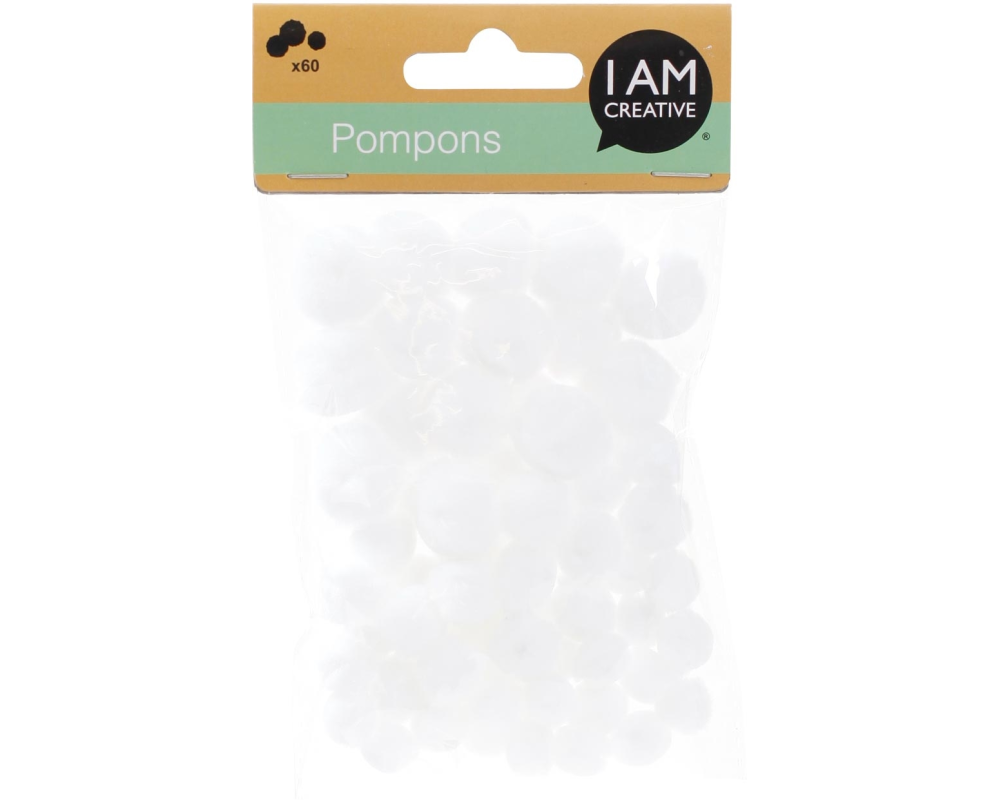 I AM CREATIVE Pompons Set 10-20mm 4111.1 weiss, 60 Stück