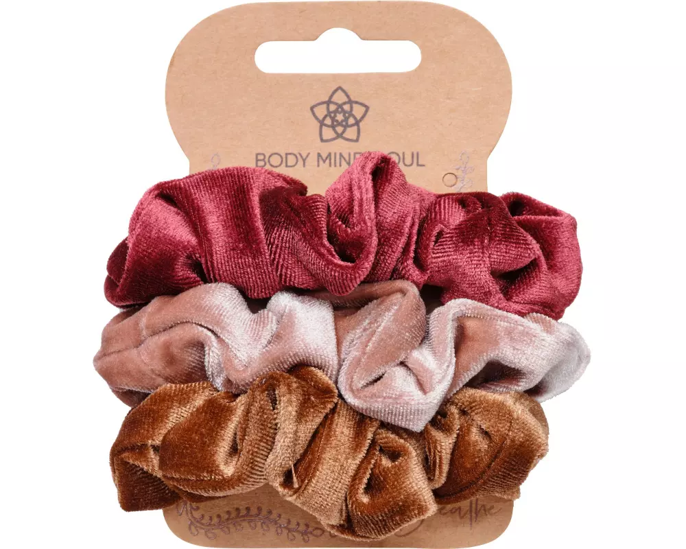 Body Mind Soul Haargummi Scrunchie Yoga braun/bordeau 3 Stück