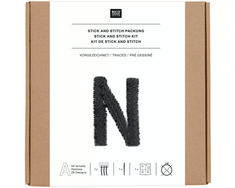 Stick & Stitch Packung Alphabet grafisch, schwarz, inkl. wasserlöslicher Stickvorlage, inkl. wasserlöslicher, bedruckter Stickvorl