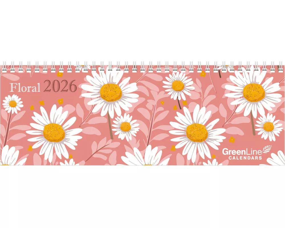 GreenLine - Floral Tischquerkalender 2026 – Tischkalender 30x11 cm, Wochenkalender mit floralen Illustrationen, 2-sprachigem Kalendarium & nachhaltige