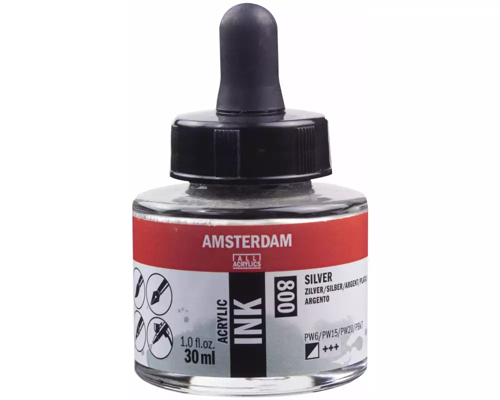 Amsterdam Acryltinte 800 Silber halbdeckend, 30 ml 30 ml, Silber