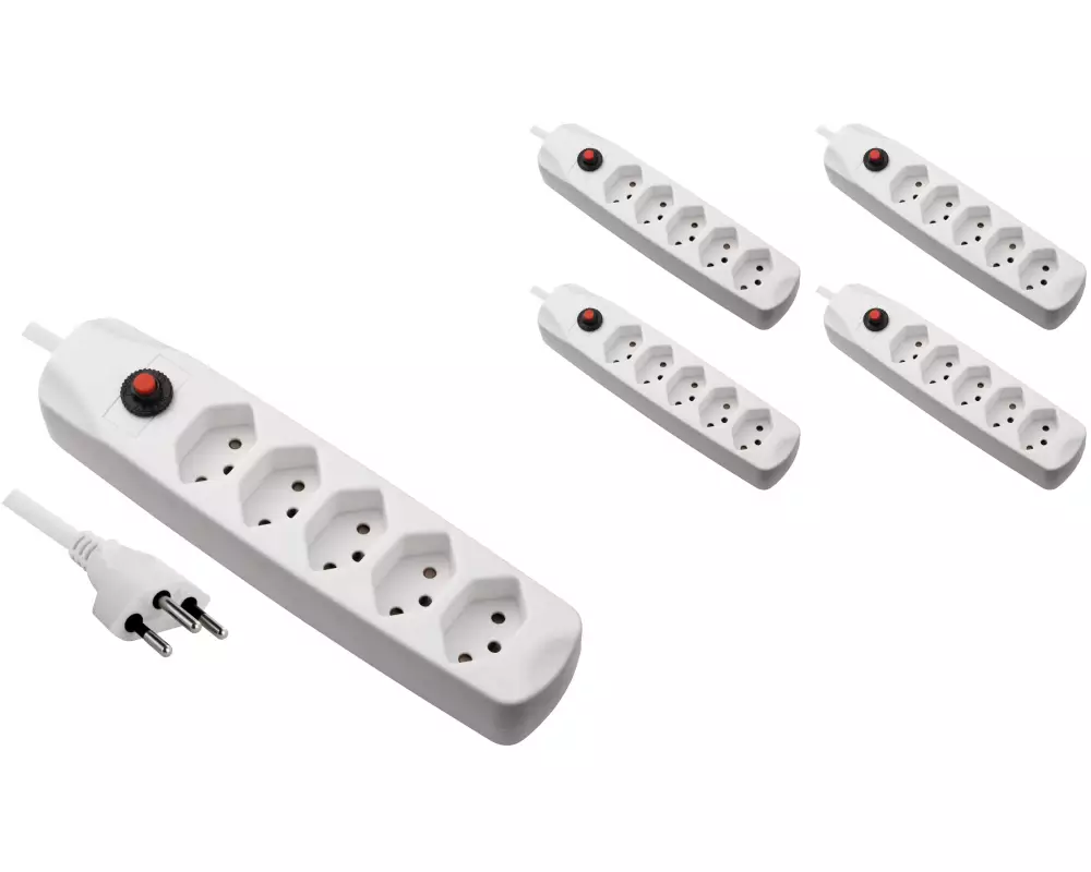 FURBER.power Steckdosenleiste mit Überlastschutz 5x T13, 5 Stück, Weiss