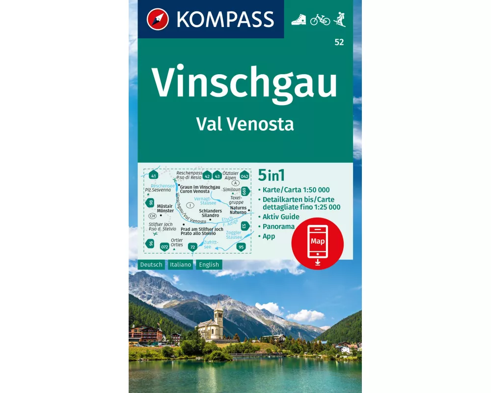 KOMPASS Wanderkarte 52 Vinschgau / Val Venosta 1:50.000