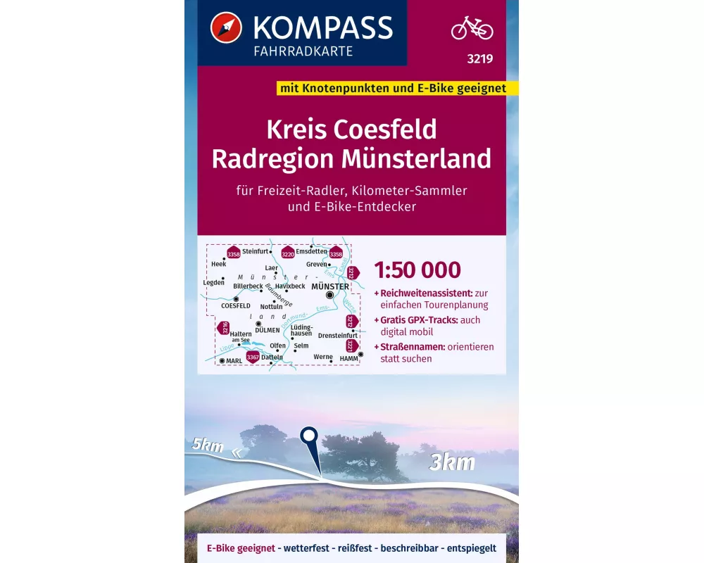 KOMPASS Fahrradkarte 3219 Kreis Coesfeld - Radregion Münsterland mit Knotenpunkten 1:50.000