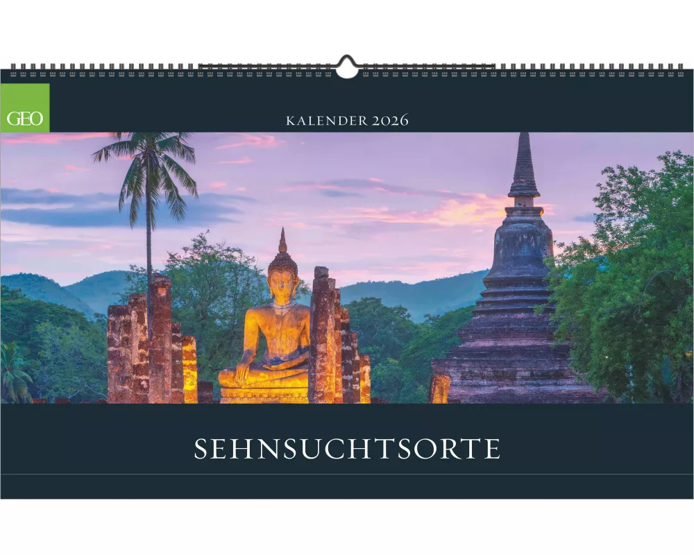 GEO - Sehnsuchtsorte 2026 – Wandkalender 58x36 cm, Poster-Kalender mit 12 Monatsblättern, deutschem Kalendarium & Spiralbindung, Reise- & Landschafts-