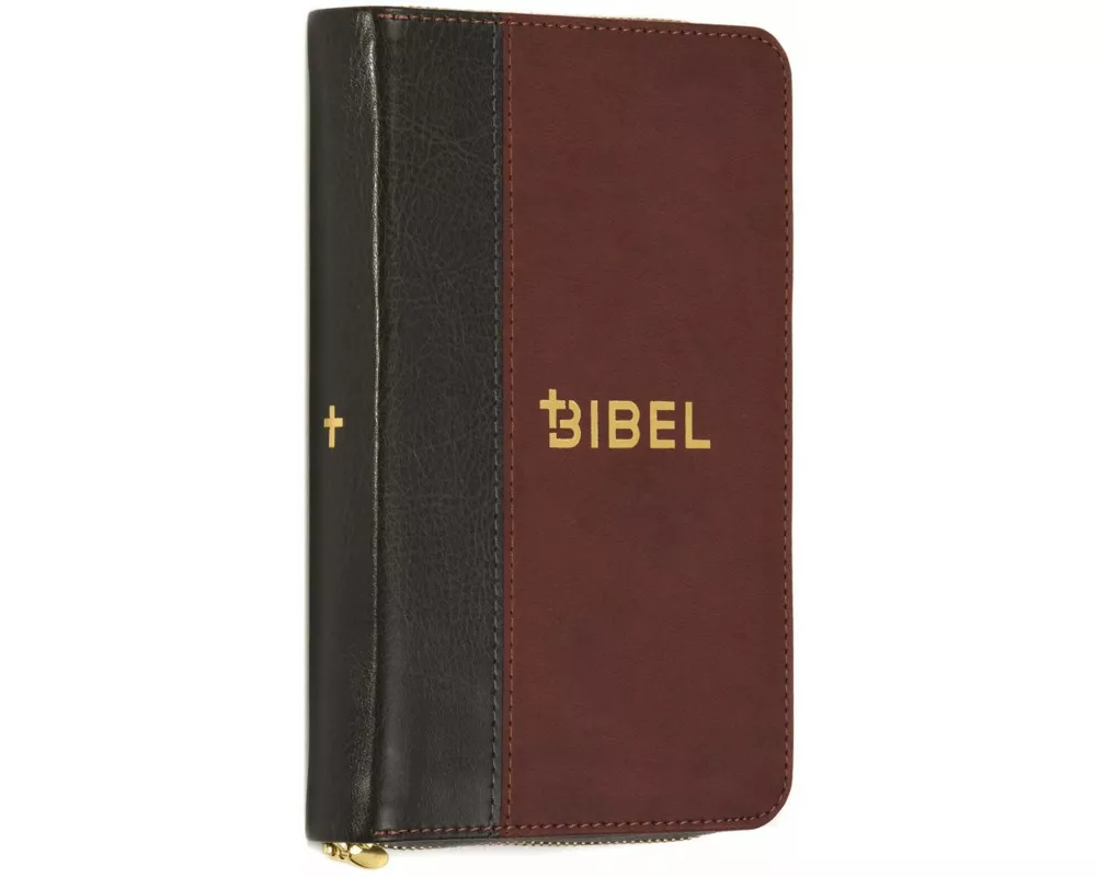 Die Bibel - Schlachter 2000 - Miniaturausgabe (PU-Einband, grau/braun, Goldschnitt, Reißverschluss)