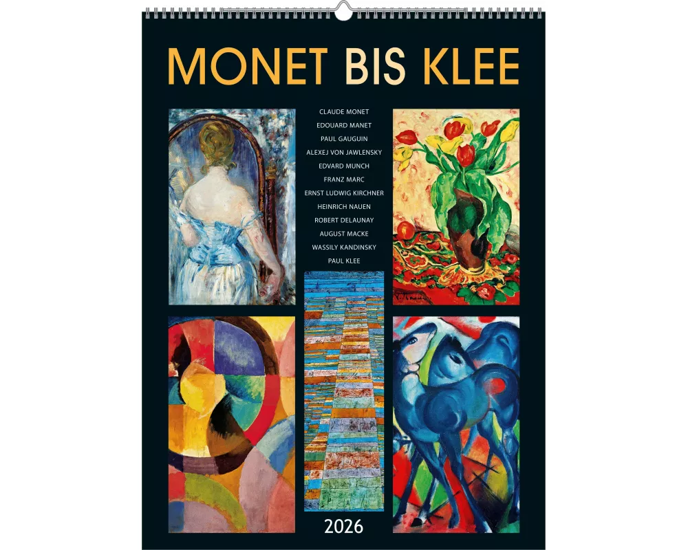 Alpha Edition - Monet bis Klee 2026 – Kunstkalender 42×56 cm mit Meisterwerken von Monet, Klee, Marc & Macke – dekorativer Wandkalender für Kunstliebh