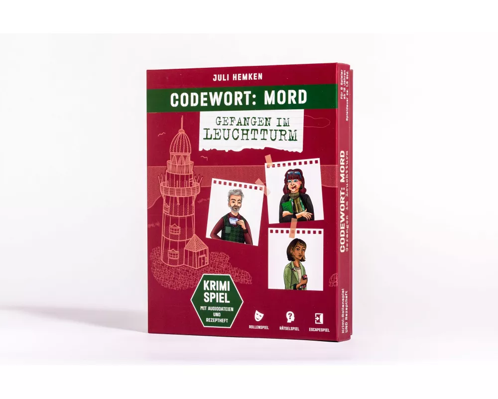 Codewort: Mord. Gefangen im Leuchtturm. Krimidinner-Rollenspiel und Kochbuch. Für 6 Spieler ab 12 Jahren