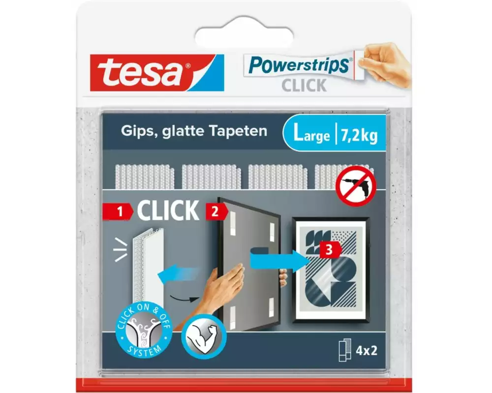 tesa Montagestreifen Powerstrips CLICK Large 4 Paar, 7.2 kg