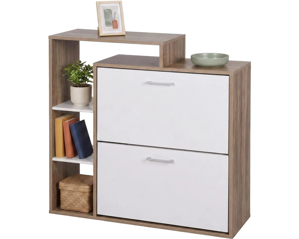 relaxdays Schuhkipper 80 x 90 cm, Braun/Silber/Weiss