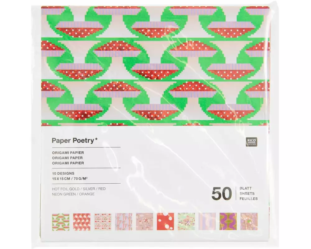Rico Design Bastelpapier Bastelblock Origami 50 Blatt, 15 x 15 cm