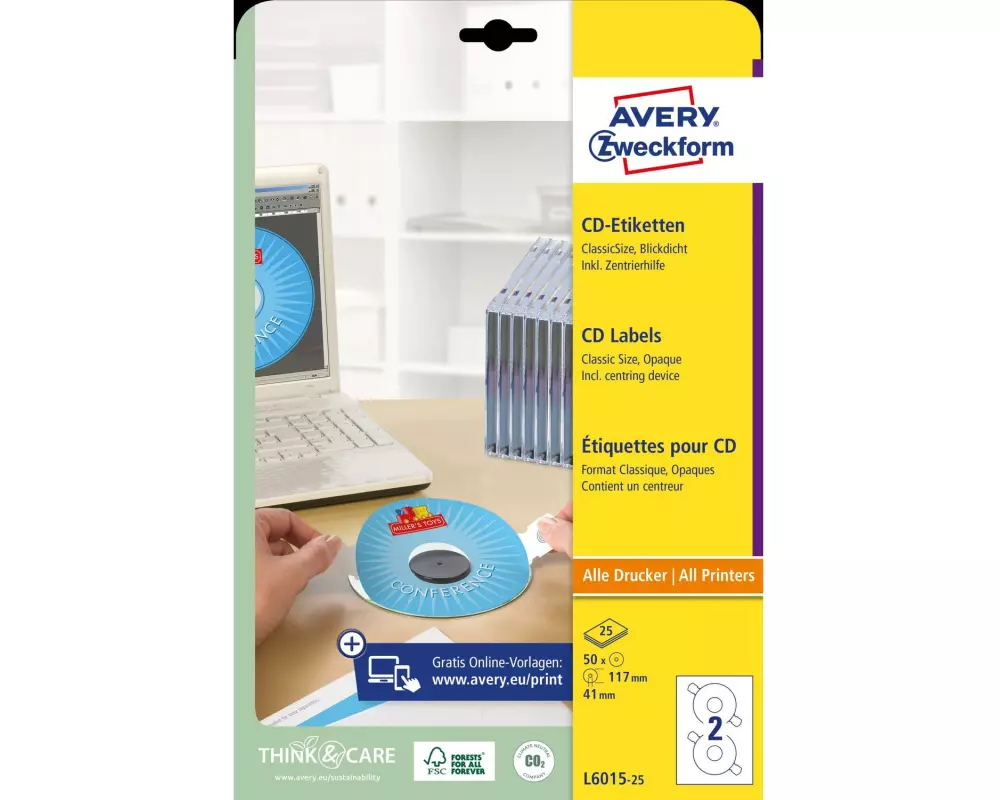 Avery Zweckform CD-Etiketten L6015-25 Ø 117 mm