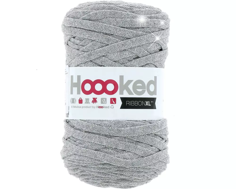 Hoooked Wolle Ribbon XL, Lurex 250 g, Silbergrau