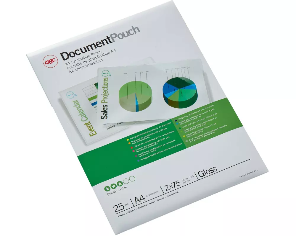 GBC Laminierfolie Document A4, 75 mic, 25 Stück, glänzend
