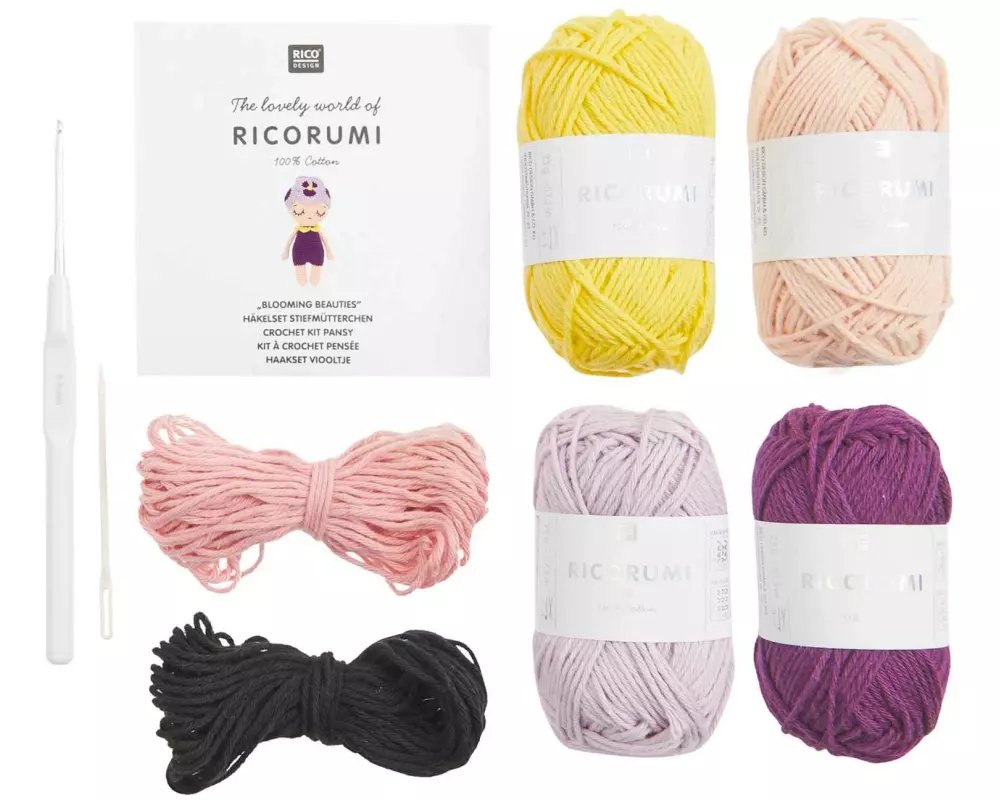 Rico Design Häkelset Blooming Beauties 6-teilig, Stiefmütterchen