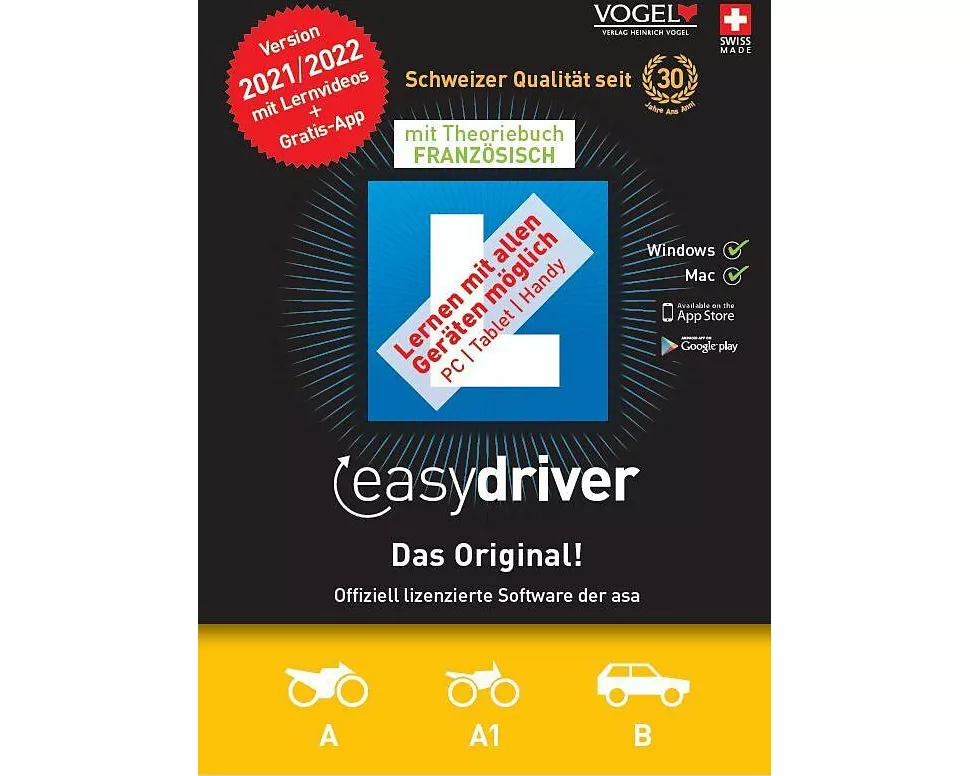 easydriver. Version 2021. Kategorie A und B. Software mit Theoriebuch Französisch