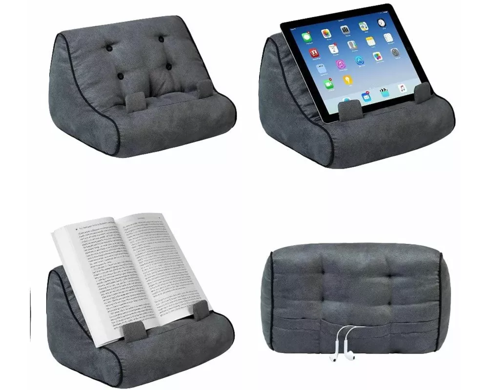 Bookcouch Grau - Lesekissen für Bücher und Tablets - Buchständer - Tablethalter - Lesehillfe - Deutsche Ausgabe