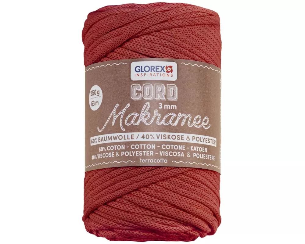 Glorex Wolle Makramee Cord gewebt 63 m x 3 mm, 250g, Terracotta