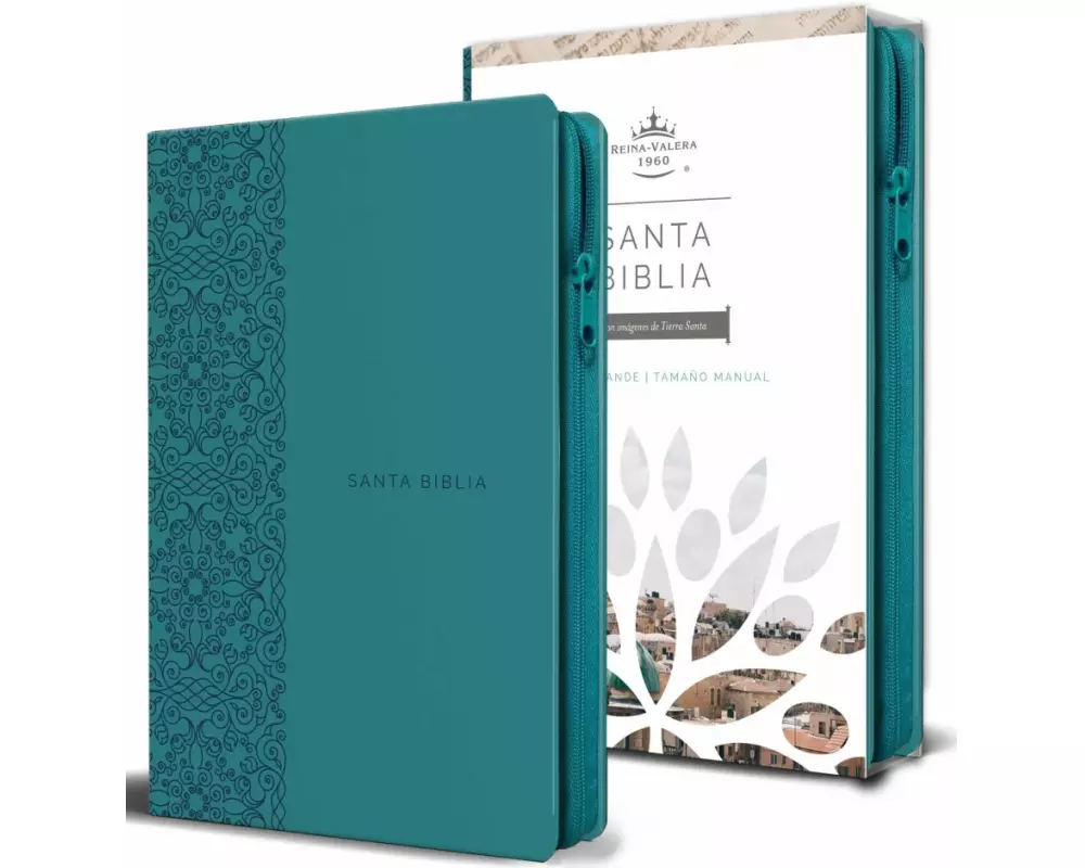 Biblia Reina Valera 1960 letra grande. Símil piel aguamarina, cremallera, tamaño manual/Spanish Bible RVR 1960. Handy Size, Large Print, Leathersoft A