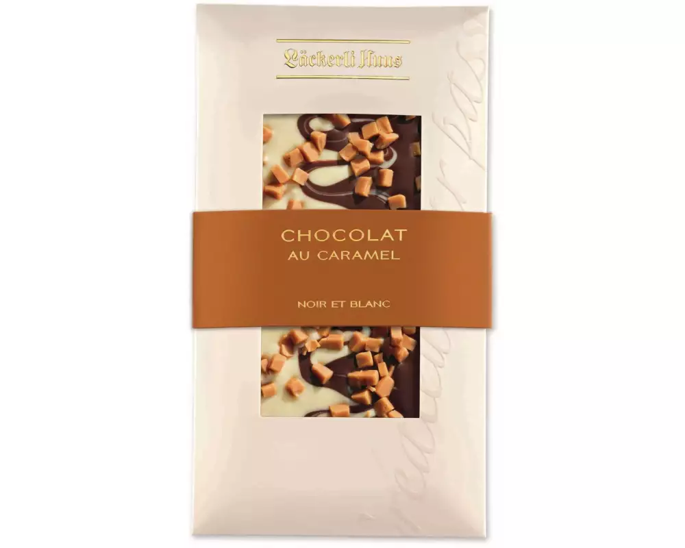 Läckerli Huus Tafelschokolade Chocolat au caramel noir et blanc 100 g