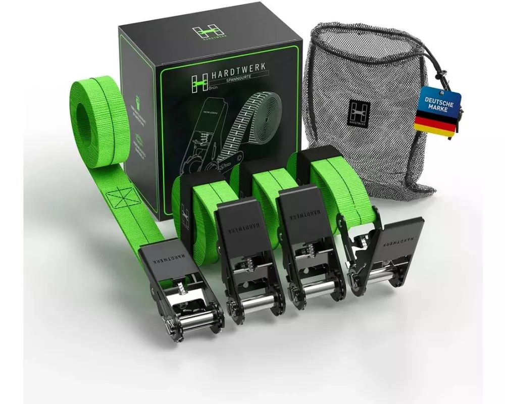 Hardtwerk Spanngurte mit Ratschen 4 Stück, 6 Meter, Grün