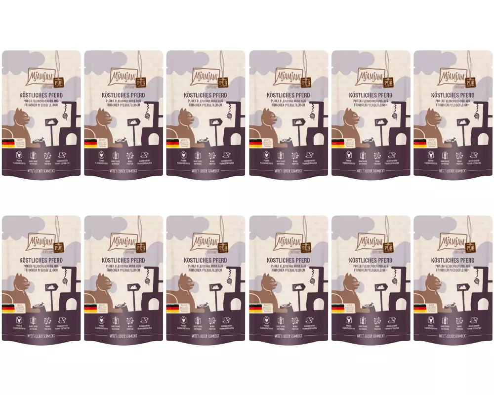 Mjamjam Nassfutter Quetschie Pferd pur, 12 x 125 g