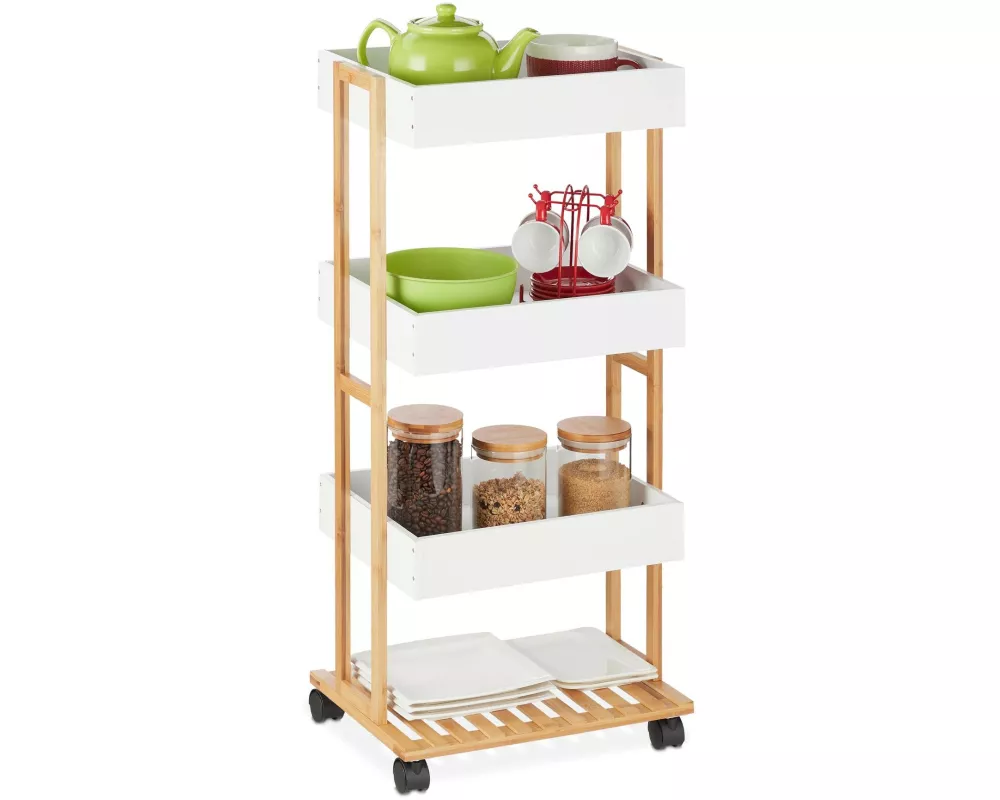 relaxdays Küchenwagen 40 x 88 cm, Weiss/Braun