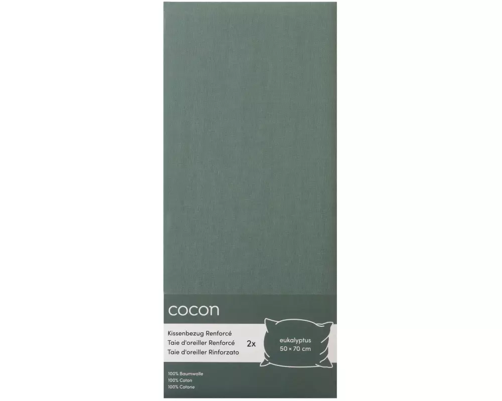 COCON Kissenbezug Renforcé 50 x 70 cm, Eukalyptus, 2 Stk.