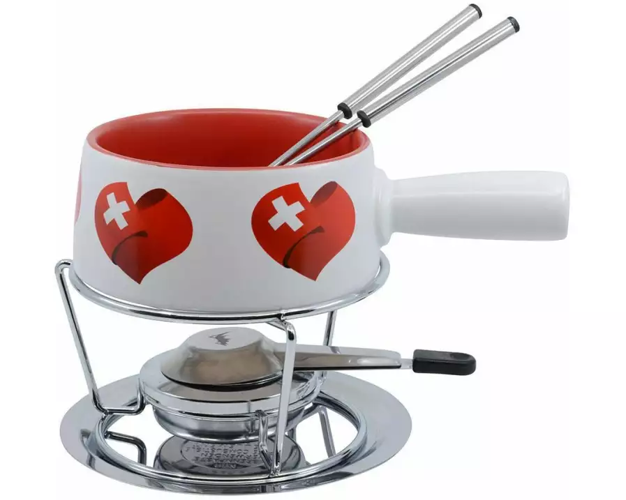 Kadastar Käsefondue-Set Small Swiss Love 5 Teile, Rot/Weiss