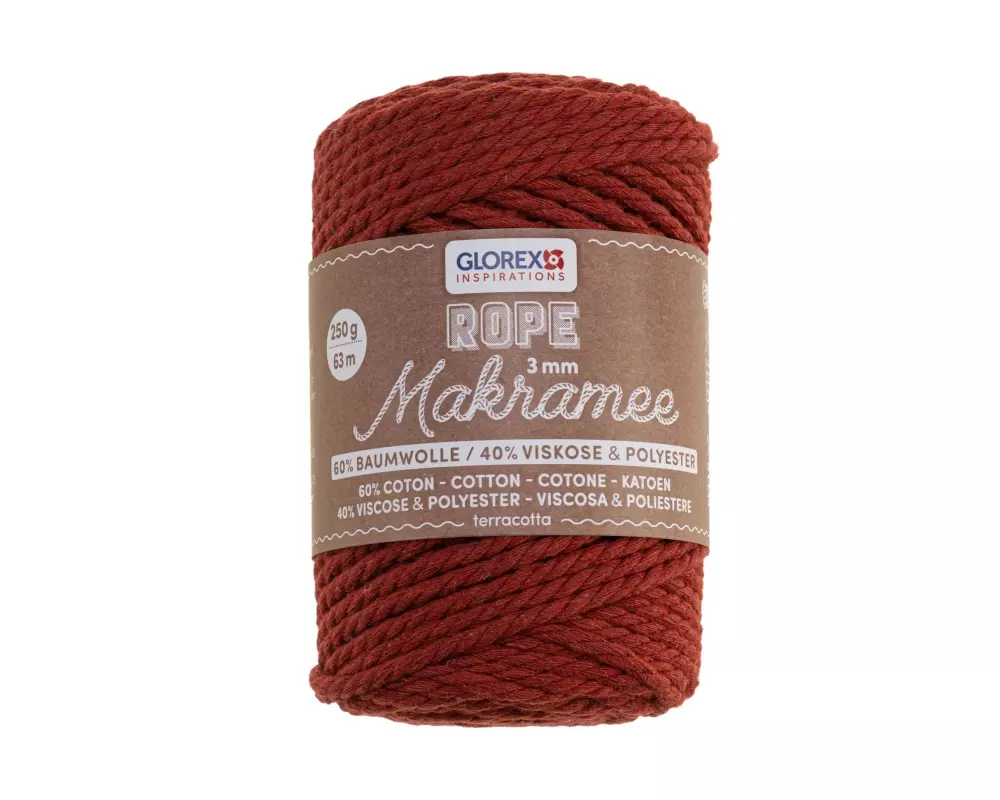 Glorex Wolle Makramee Rope gedreht 63 m x 3 mm, 250g, Teracotta